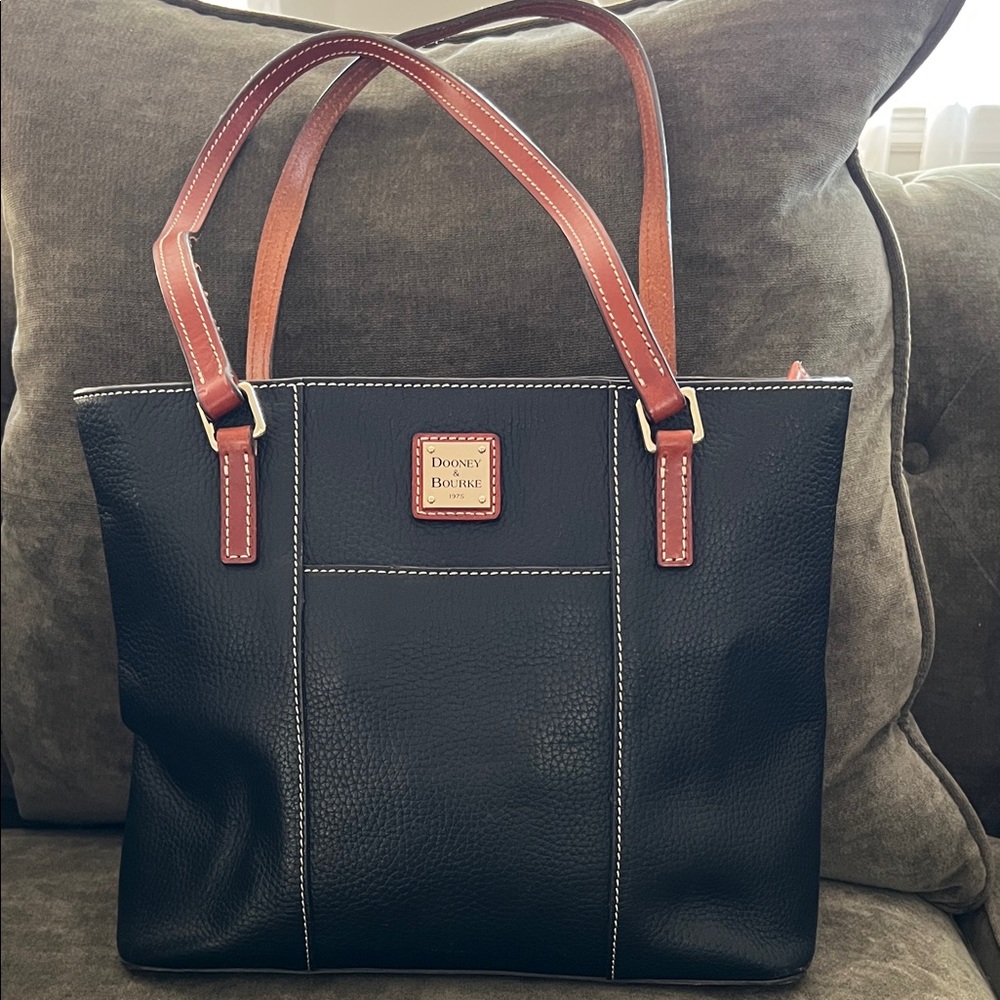 Dooney & Bourke Black Tote with Tan Handles
